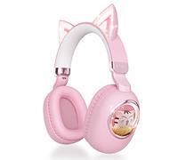 esonstyle Kids Headphones Cat Ear - Bluetooth 5.4 Over-Ear Noise Cancelling Headphones with Microphone LED Lights Up 85dB Safe Volume Limit Wireless or 3.5mm Wired USB C for Travel iPad Tablet