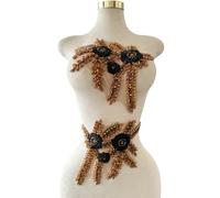 ESOSZNUA Two Colors Handmade Beaded Crystal Patches Bodice Lace DIY Applique Patches Accessory for Dress Clothes 1 Pair 8X12inches (Brown Black)