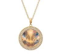 Esotericism From Darkness to Light Round Pendant Necklace Diamond Edging Brilliant Personalized Jewelry Gifts for Women Golden-style