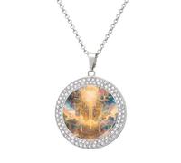Esotericism From Darkness to Light Round Pendant Necklace Diamond Edging Brilliant Personalized Jewelry Gifts for Women Silver-style