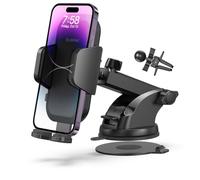 Esoulk 2-in-1 Air Vent & Dashboard Car Phone Holder - Strong Suction & Clip Mount, 360° Rotation, Secure Grip, Universal Compatible for iPhone, Samsung, GPS - Durable, Adjustable & Easy to Install