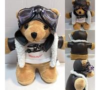 ESouvenirs Plush Pilot Bear Approx. 25 x 12 x 24 cm with White Shirt Plush Break Pilot Teddy Protective Glasses Hat Jacket Cuddly Toy Brown with Pilot Outfit, 1 Piece