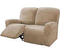ESOUY 1 2 3 Seater velvet Recliner Slipcover Split Style Elastic Massage Recliner Chair Cover Solid color Recliner Sofa Cover Thick Soft Washable -Sand color-2 seater(6 pcs)
