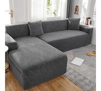 ESOUY Couch Cover L Shape subsection Sofa Cover 2-Piece Soft Stretch Sofa Slipcover 4+4 Seater Furniture Protector Couch Slipcover (Dark Grey)