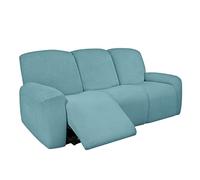 ESOUY Stretch Recliner cover for 3 2 1 Seater, Recliner Slipcover Soft Thick Small Checks Furniture Cover For Recliner Couch With Remote Pocket -light blue-3 Seater(8-piece)