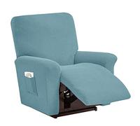 ESOUY Stretch Recliner cover for 3 2 1 Seater, Recliner Slipcover Soft Thick Small Checks Furniture Cover For Recliner Couch With Remote Pocket -light blue-1 Seater(4-piece)