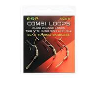 ESP Combi-Loop Rigs, Claw Hammer Barbless, Size 4 6 8, Pre-Tied Carp Fishing Rigs, Cryogen Hook, Camo Sink-Link Braid, 3 Rigs (Barbless, 8)