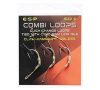 ESP Combi-Loop Rigs, Claw Hammer Barbless, Size 4 6 8, Pre-Tied Carp Fishing Rigs, Cryogen Hook, Camo Sink-Link Braid, 3 Rigs (Barbless, 6)