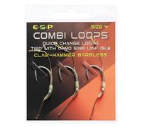 ESP Combi-Loop Rigs, Claw Hammer Barbless, Size 4 6 8, Pre-Tied Carp Fishing Rigs, Cryogen Hook, Camo Sink-Link Braid, 3 Rigs (Barbless, 4)
