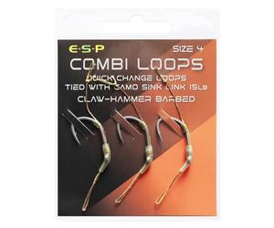 ESP Combi-Loop Rigs, Claw Hammer Barbless, Size 4 6 8, Pre-Tied Carp Fishing Rigs, Cryogen Hook, Camo Sink-Link Braid, 3 Rigs (Barbed, 4)