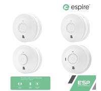 ESP Espire Battery Powered ES1SL 2x Optical Smoke Alarm, ES1HL Heat Alarm & ES1 arbon Monoxide Alarm by a 10 Year Lithium Battery