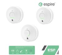ESP Espire Mains Powered ES1SLV 2x Optical Smoke Alarm & ES1HLV Heat Alarm with a 10 Year Lithium Battery