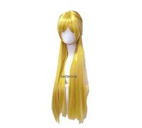 ESPADE Anime Cosplay Wig for Sailor Venus Cosplay Wig Minako Aino Cosplay Wigs Golden Long Straight Heat Resistant Synthetic Hair Wigs + Wig Cap + Red Bow One Size Only Wig