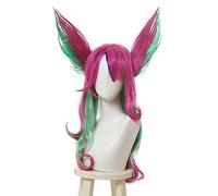 ESPADE L-email wig LoL Xayah Cosplay Wigs Star Guardians Long Pink Green Cosplay Wig with Ears Halloween Heat Resistant Synthetic Hair 25inches Muli Color Cosplay Anime Wig Coser