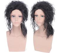 ESPADE Wig for Halloween Fashion Christmas Party Dress Up Wig Cos Wig Male King Mj Black Fashion Handsome Student Long Curly Hair Wig Cosplay Anime Wig Coser