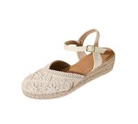 Espadrille Sandals For Women Ladies Closed Toe Low Wedge Sandals Adjustable Ankle Strap Sandal Lightweight Walking Sandal Platform Summer Sliders Elegant Canvas Sliders Womens Mid Heel Slides