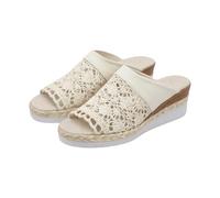 Espadrille Wedge Slides Women, Womens Open Toe Slides, Crochet Lace Mule, Slip-On Footwear, Breathable Hollow-Out Slide with Jute Trim for Garden Parties, Coastal Walks and Warm-Weather Outings White