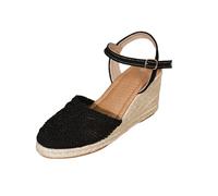 Espadrilles Closed Toe Sandals for Women Ladies Wedges Size 3.5 with Ankle Strap Hessian Sandals A1_Black Trendy Footwear