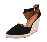 Espadrilles Fishing Shoes Women's Summer 2022 Flax Straw Woven with High Heel Shoes Women's Shoes, black, 5 UK