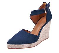 Espadrilles Fishing Shoes Women's Summer 2022 Flax Straw Woven with High Heel Shoes Women's Shoes, blue, 5 UK