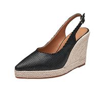 Espadrilles for Women Wedge Heel Closed Platform Sandals Lace Toe Slingback Pumps Shoes Comfortable Elegant Summer Shoes Lightweight Breathable Slip-On Shoes for Dresses and Leisure, black, 7 UK