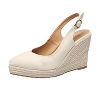 Espadrilles for Women Wedge Heel Closed Platform Sandals Lace Toe Slingback Pumps Shoes Comfortable Elegant Evening Shoes Lightweight Breathable Summer Shoes for Parties Office Everyday Use, beige, 8