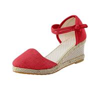 Espadrilles for Women Wedge Heel Sandals Summer Elegant Strappy Sandals Wedges Adjustable Ankle Strap Sandals Platform Beach Sandals Women Summer Shoes Bohemia Wedge Sandals, Red 1, 9 UK