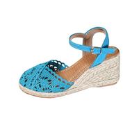 Espadrilles for Women with Wedge Heel, Platform Sandals with Closed Toe Wedge Sandals with Buckle, Comfortable Elegant Summer Shoes, Lightweight Casual Shoes, Non-Slip Pumps Shoes, blue, 7 UK