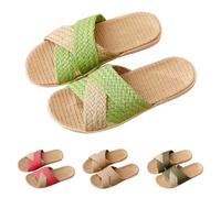 Espadrilles Raffia Sandals for Women's Summer Beach Wide Width Comfortable Slides Slip on Open Toe Boho Slippers Casual Daily Vacation Travel House Shoes (Green, 6)