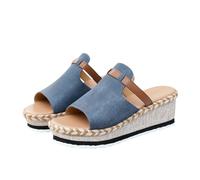 Espadrilles Women's Platform Mules Summer Open Slippers Wide, blue, 10 UK