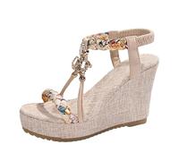 Espadrilles Women's Summer Wedge Heel Sandals Elegant Platform Sandals, Beige 1, 8 UK