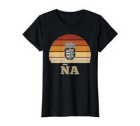 Espana Crowned Shield NA Retro Sunset Spanish Pride Design Value Graphic T-Shirt, Women, Black, XL