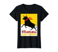Espana San Fermin Pamplona Spanish Flag Bull Running Value Graphic T-Shirt, Women, Black, S