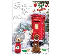 Especially for You Christmas Card - Dogs and Post Box in the Snow - Artistic Festive Design - Special Finishes and Illustrated Insert Leaf - Made in the UK