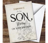 Especially For You Son Birthday Retro Roses Personalised Birthday Card - Personalised Birthday Card For Him, Card For Her, Custom Birthday Card, Special Birthday Card, For Adult