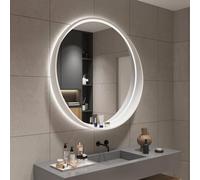 Espejo de baño redondo LED iluminado con sistema antivaho y sensor táctil en el estante. Espejo de maquillaje regulable en 3 colores. Espejo de pared blanco de 80 cm para un fácil cuidado pe