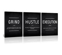 ESPER Canvas Painting Wall Art, Grind Hustle Execution Motivational Wall Art Decoration Posters Prints for Living Room Bedroom, Office Decor, Gallery-Wrapped Canvas Art Set Framed 3PCS