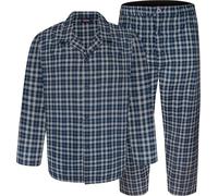 Espionage Check Pyjamas Long Sleeve Pyjama Set Mens Yarn Dyed 2XL-8XL PJ156 (UK, Alpha, 7XL, Plus, Regular, Navy/Check)
