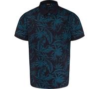 Espionage Mens Leaf Print Big & Tall Short Sleeve Polo Shirt - Navy/Teal - 2XL