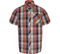 Espionage Short Sleeve Check Shirt for Men in Navy/Coral/White 5XL