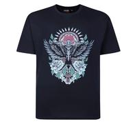 Espionage Tiger Swallow Print Tee for Men in Navy, 4XL