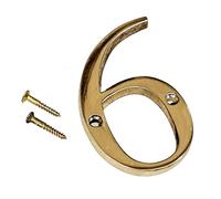 eSplanade 3" Brass House Hotel Door Number Plaque - Numeric Numerical Digit Sign for Home Office Hotel Guest House - Polished Brass Finish with Screws (Number 6)