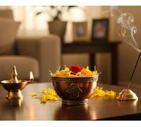 eSplanade 3-inch Copper Offering Altar Bowl with Compassion Design | Ritual Use, Incense Burner, Smudging Decorative Bowl for Home Decor, Housewarming Gift. (Hand)