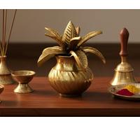 ESPLANADE 5-Inch Brass Mangal Kalash Showpiece -Coconut Shriphal - Traditional Pooja, Mandir & Home Décor Item, Heavy Brass Kalash for Festivals and Spiritual Gifts (Golden)
