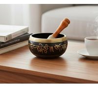 eSplanade - 6 inches - Singing Bowl Tibetan Buddhist Prayer Instrument With Striker Stick | OM Bell | OM Bowl | Meditation Bowl | Music Therapy (black)