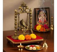 eSplanade - 9" Premium Ganesha Idol on Brass Swing | Showpiece Collectible Handicraft | Pooja Items for Home | Home Decor