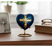 Esplanade Brass Cremation Mini Heart Urn Keepsake Memorial, Small Urn for Ashes Funeral Burial Container Jar Pot, 2.8 Inches (Navy, 2.8", Engraved)
