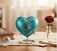 Esplanade Brass Cremation Mini Heart Urn Keepsake Memorial, Small Urn for Ashes Funeral Burial Container Jar Pot, 2.8 Inches (Blue, 2.8", Engraved)