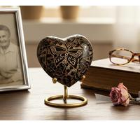 Esplanade Brass Cremation Mini Heart Urn Keepsake Memorial, Small Urn for Ashes Funeral Burial Container Jar Pot (Black, 2.8", Engraved)