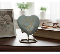 Esplanade Brass Cremation Mini Heart Urn Keepsake Memorial, Small Urn for Ashes Funeral Burial Container Jar Pot, 2.8 Inches (Light Blue, 2.8", Engraved)